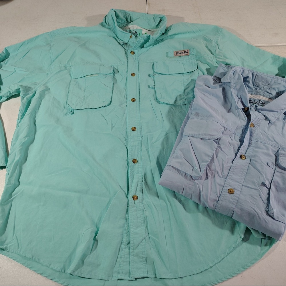Lot Of 2 Bimini Bay Fishing Shirt Men 3XL Green/Blue Boating Beach Quick Dry
